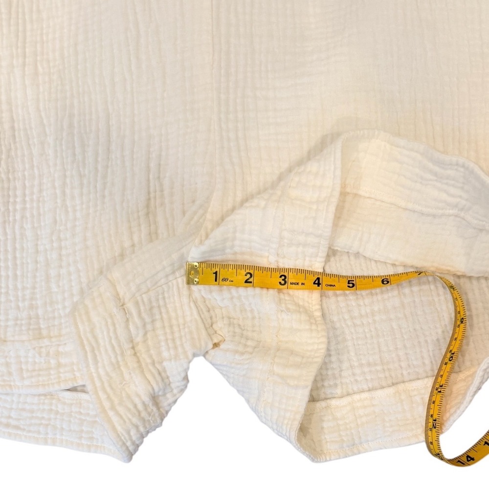 Cream Cotton Gauze Button Front Puff Sleeve Lightweight Romper Pockets Medium - Picture 8 of 11